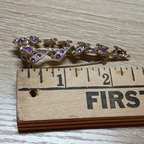 Vintage Silver Tone with Purple Faux Stone Flower Metal Pin Brooch #4 - Picture 3 of 11